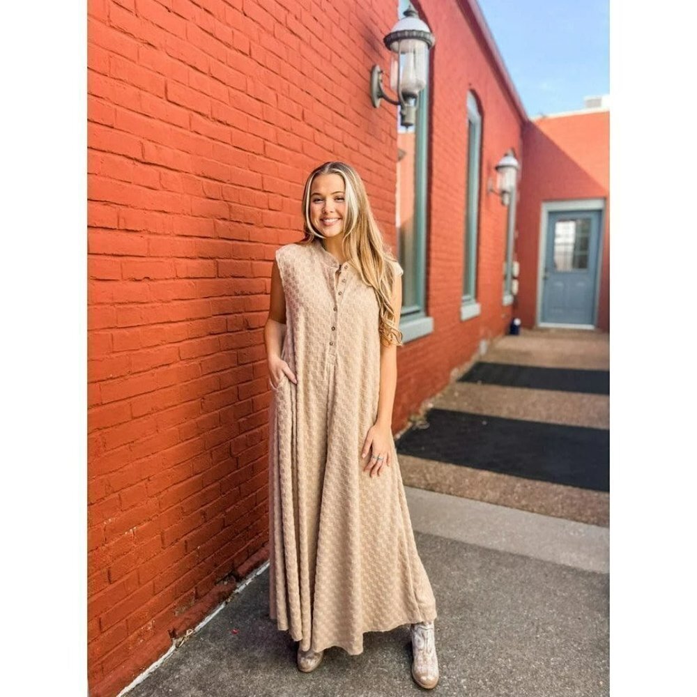 Nellie Checkered Jumpsuit in Taupe - Picture 8 of 10